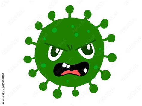 Doodle drawing of an evil green virus, dangerous coronavirus, cartoon virus with angry emotions ...