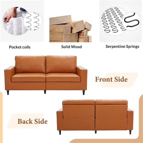 JASMODER Modern Brown Faux Leather Sofa in the Couches, Sofas ...