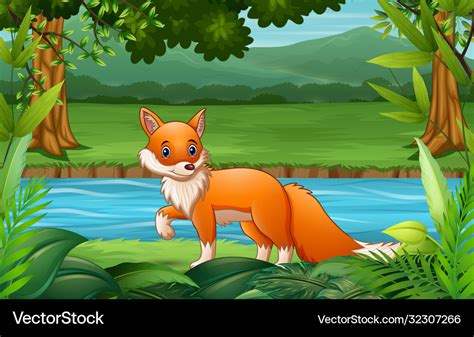 Fox cartoon walking in nature Royalty Free Vector Image