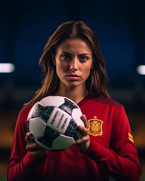 Premium AI Image | Photo of a Spanish women's national team football player posing with a ball ...