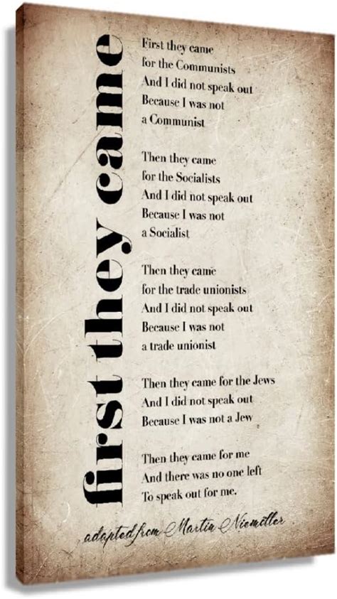 Amazon.com: First They Came Poem By Martin Niemoller Quote Wall Art ...