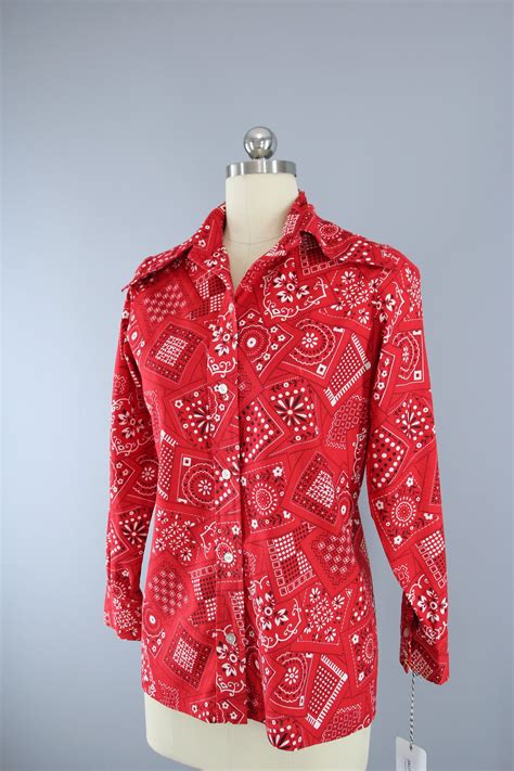 Vintage 1970s Red Bandana Print Shirt