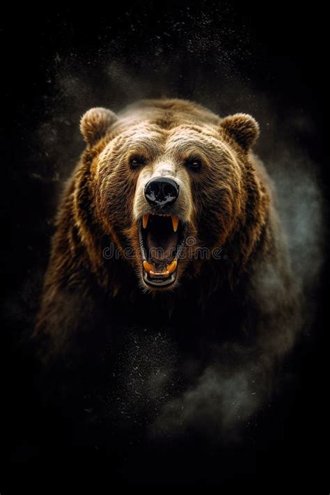 Large Grizzly Bear Angry Close-up Portrait. Outdoors Background Stock ...