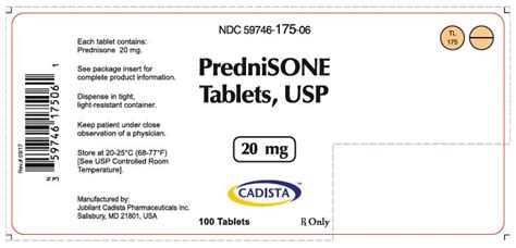 Prednisone 20 mg Tablet Bottle 100 Tablets - Merit Pharmaceutical