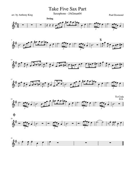 Take Five Saxophone Sheet music for Saxophone (Alto) (Solo) | Musescore.com