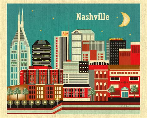 Nashville skyline art prints, Tennessee art posters – Loose Petals