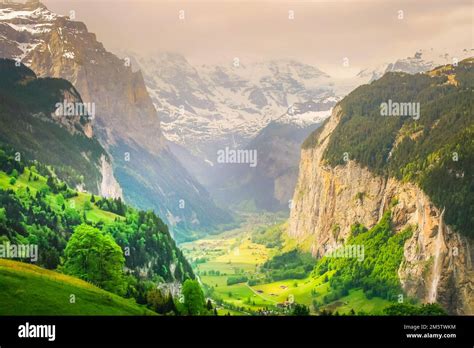 Lauterbrunnen alpine village near Interlaken in the canton of Bern, Swiss alps Stock Photo - Alamy