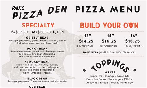 menu | Paul's Pizza Den