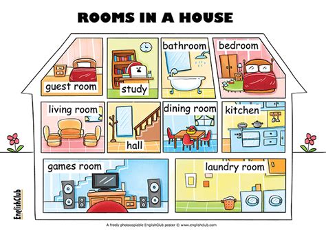 Illustrated Rooms in a House Learn English