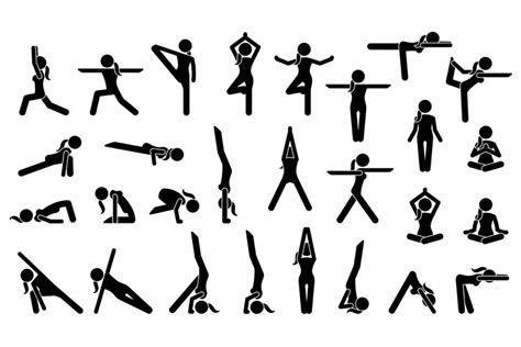 Woman Yoga Postures Poses Positions Exercise Stick Figures