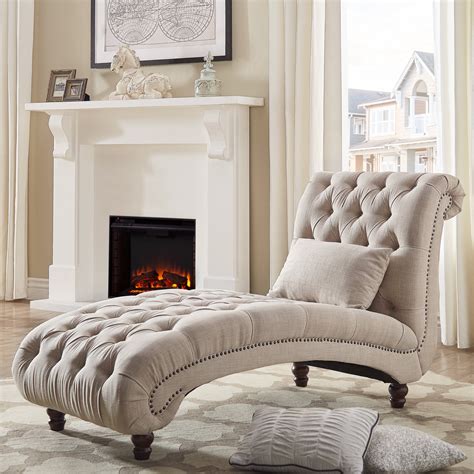 Weston Home Bowman Long Tufted Lounge Chair With Matching Pillow, Beige Linen - Walmart.com