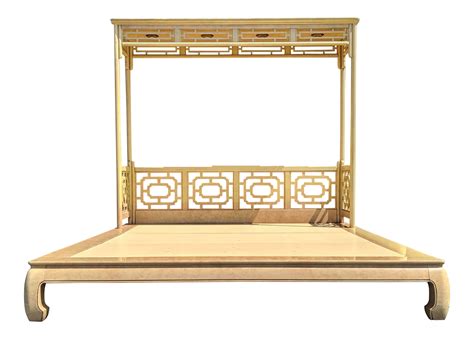 $5295 Chippendale Fretwork Ming Platform Lacquered King Size Canopy Bed on Chairish.com | King ...