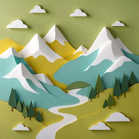 Premium Photo | 3D Paper art of nature scene Papercraft snowy mountain landscape