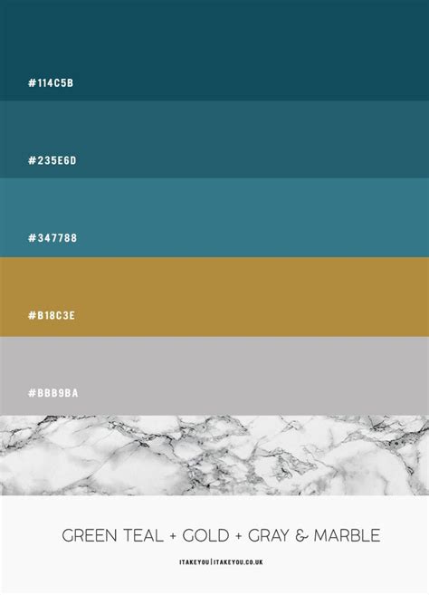 the color scheme for green teal, cold gray and marble