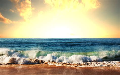 Mar, ondas, costa, cielo, sol Fondos de pantalla | 1920x1200 Fondos de descarga | Waves, Beach ...
