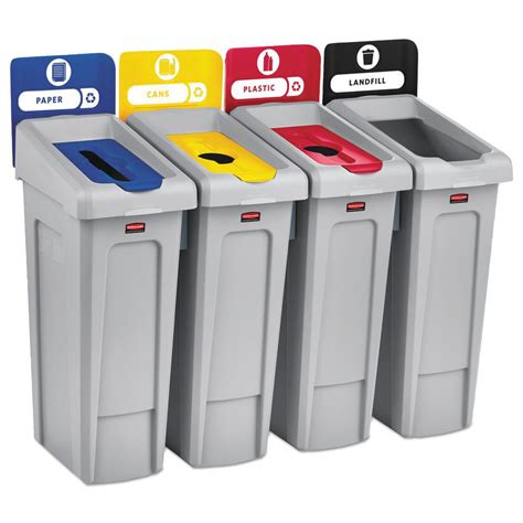 Rubbermaid Commercial Products Slim Jim Recycling Station Kit, 92 Gal. 4-Stream Landfill/Paper ...