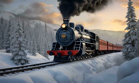 steam train in winter road full of snow, ai generative 30602894 Stock ...