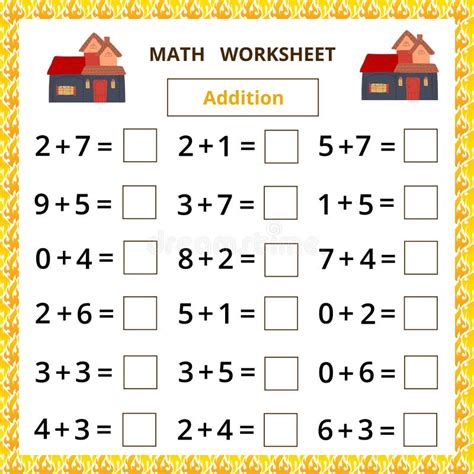 Math worksheet.Addition stock illustration. Illustration of writing ...