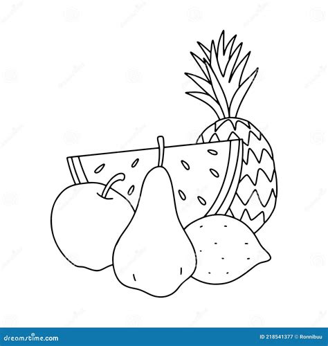 Tropical Fruits. Harvest Fruits. Vector Black and White Drawing. Kids ...