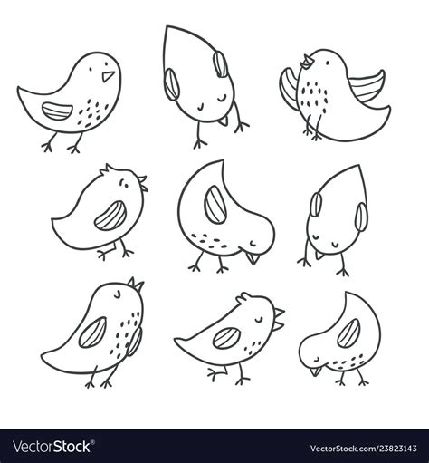 Collection of cute hand drawn bird doodles Vector Image