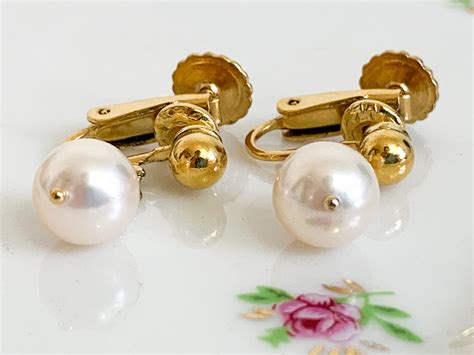 Vintage Pearl & 12K Gold Filled Earrings - Retro Dangle Genuine Pearl Clip-on w/ Adjustable ...