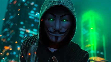 Anonymus mask with green neon colors Wallpaper 4k Ultra HD ID:5309