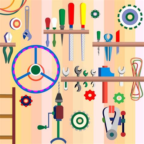 A Set of Tools on the Shelves of the Workshop. Vector Illustration ...