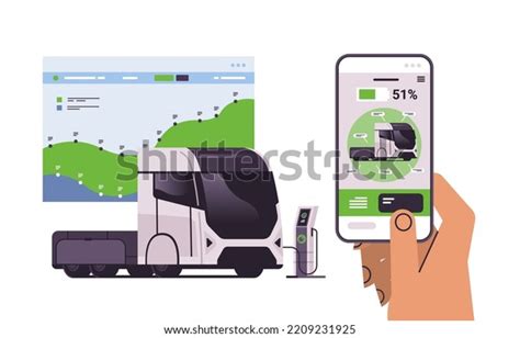 Hand Charging Electric Semi Truck Mobile Stock Vector (Royalty Free ...