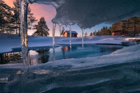 winter, 1080P, landscape, icicle, Ole Henrik Skjelstad, sunset, snow ...