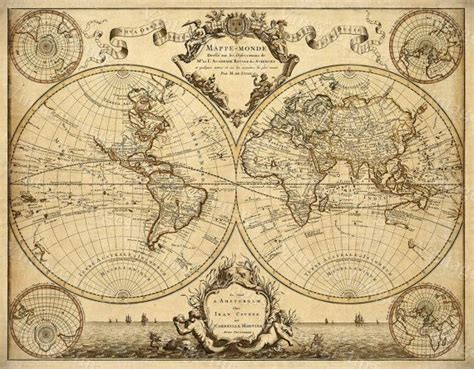 1720 Old World Map,World Map wall art, Historic Map Antique Style map art Guillaume de L'Isle ...