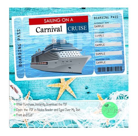 Carnival Cruise Printable Ticket Boarding Pass Customizable | Etsy