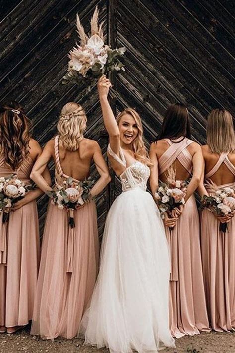 Blush Pink Bridesmaid Dresses,Chiffon Tulle Bridesmaid Dresses,Pink Long Br… in 2020 | Pink ...