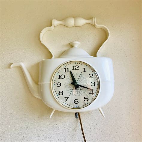 Vintage Kitchen Clock White Plastic Teapot Retro Wall Clock | Etsy ...