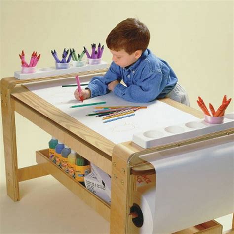 New Big Wooden Kids Art Table Birch Wood Paper Roll Holder Childrens Artist