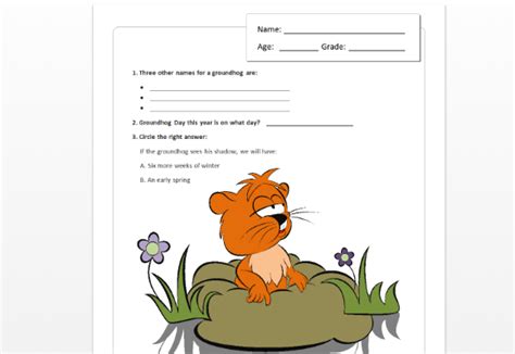 Children's Groundhog Day Quiz Template For Word