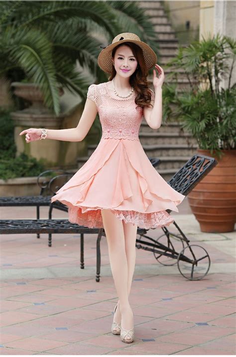 Short Sleeve, Summer, Chiffon, Lace, Layered Elegant Dress, YRB2144, YRB Fashion, Rainy Hint ...