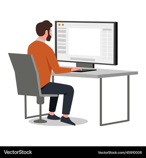 Man working on a computer view from his back Vector Image