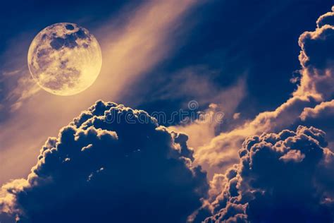 Nighttime Sky with Clouds and Bright Full Moon with Shiny. Vint Stock Photo - Image of moon ...