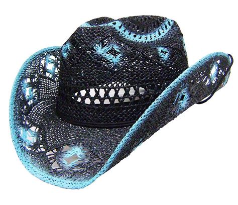 Women's Straw Cowboy Hat Black Turquoise - CU127MG21NP - Hats & Caps, Women's Hats & Caps ...