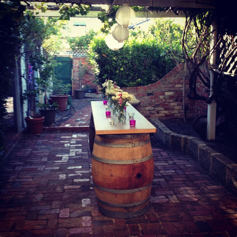 wine barrel bar.... | Diy backyard, Backyard kitchen diy, Backyard furniture diy