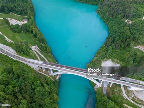 Railway Bridge Crossing The Dammed Steyr River Austria Stock Photo ...