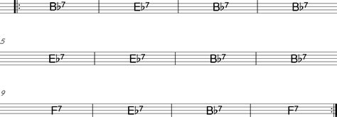 12 Bar Blues in Bb (B Flat) - Chord Chart