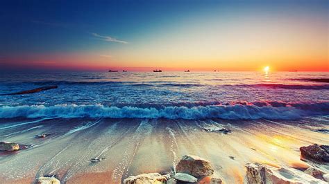 HD wallpaper: coast, nature, waves, beach, cliff, rock, sunset ...