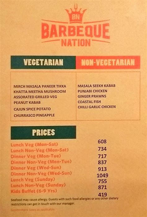 BARBEQUE NATION Price List and Packages for Kukatpally, Hyderabad | nearbuy.com