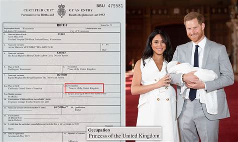 Archie's birth certificate reveals Meghan gave birth at the Portland | Birth certificate ...