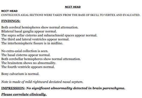 Normal Brain Ct Scan Report Sample - antidotetips