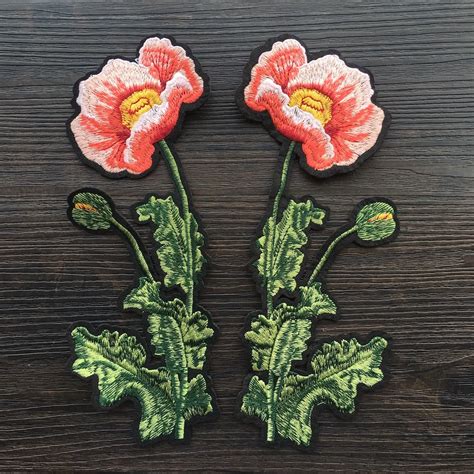 1Pair Flowers Fashion Brand Applique Embroidery Patches Iron on Embroidery Flower Patches for ...