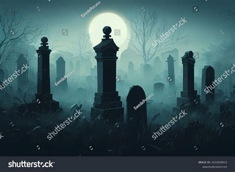 Creepy Graveyard Night Halloween Background Concept Stock Illustration 2212928015 | Shutterstock