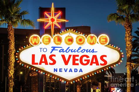 Las Vegas Welcome Sign at Night Photo Photograph by Paul Velgos - Pixels