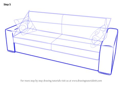 Learn How to Draw Sofa with Cushions (Furniture) Step by Step : Drawing Tutorials | Drawing ...